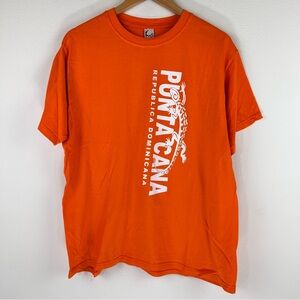 Punta Cana Dominican Republic Orange Crewneck Cotton T-Shirt. Size L.